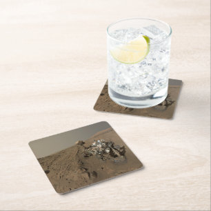 Drilling Mars Curiosity Red Martian Landscape Square Paper Coaster