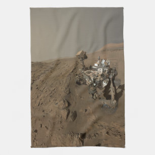 Drilling Mars Curiosity Red Martian Landscape Tea Towel