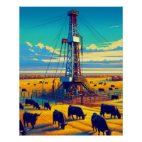 Drilling Rig and Black Cattle 