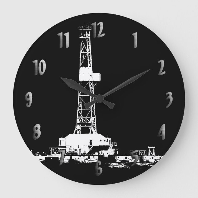 Drilling Rig Silhouette Clock (with Numbers) (Front)