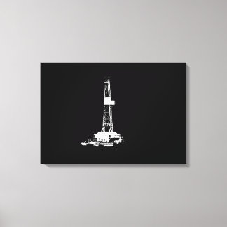 Drilling Rig Silhouette White on Black Canvas Print