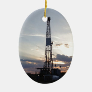 Drilling Rig Sunset Ceramic Tree Decoration