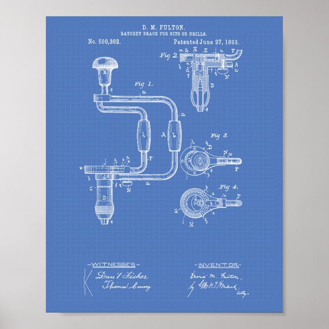 Drills 1893 Patent Art Blueprint Poster (Front)