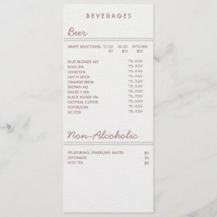 Drink 4.5" x 6.25" Flat Menu Card for Beer & Wine