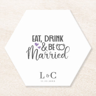 Drink Be Married Gay Couple Monogram Wedding Paper Coaster