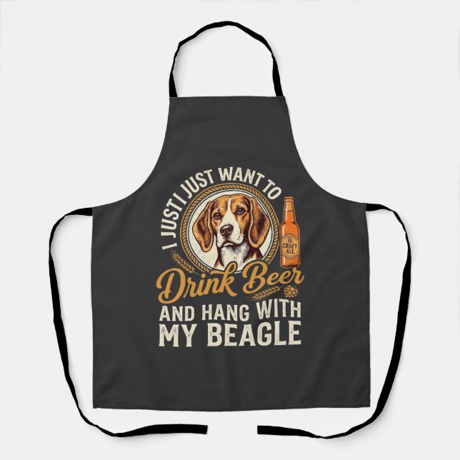 Drink Beer Beagle Dog Craft Ale Bottle Hops Apron (Front)