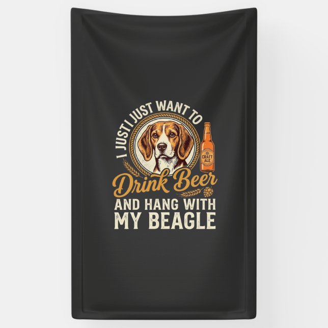 Drink Beer Beagle Dog Craft Ale Bottle Hops Banner (Vertical)