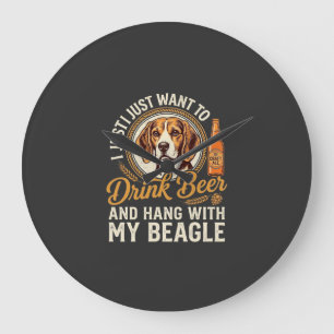 Drink Beer Beagle Dog Craft Ale Bottle Hops Large Clock
