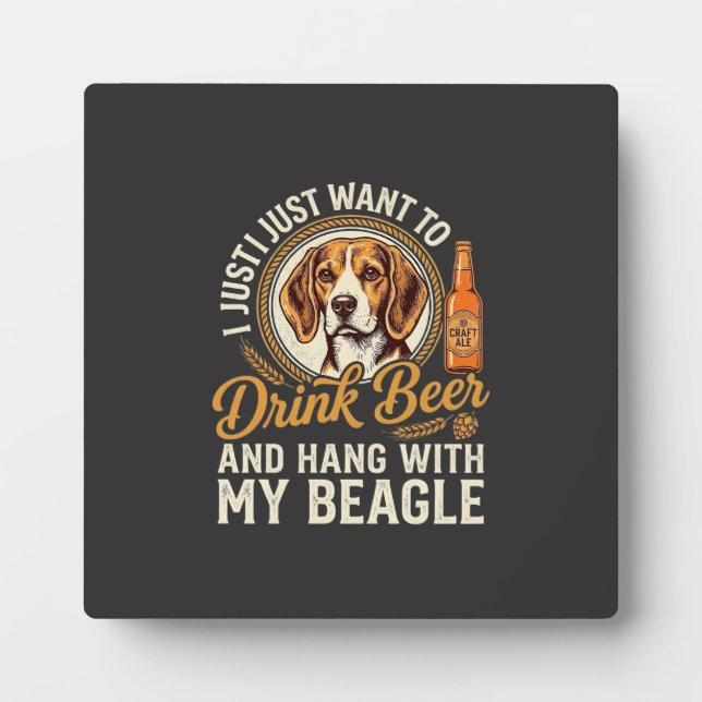 Drink Beer Beagle Dog Craft Ale Bottle Hops Plaque (Front)