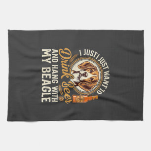 Drink Beer Beagle Dog Craft Ale Bottle Hops Tea Towel