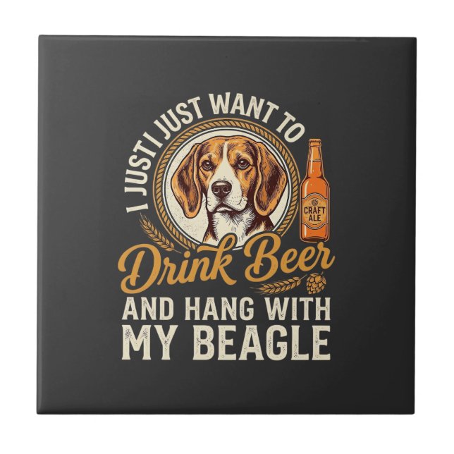 Drink Beer Beagle Dog Craft Ale Bottle Hops Tile (Front)