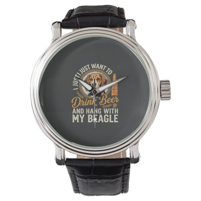 Drink Beer Beagle Dog Craft Ale Bottle Hops Watch (Front)