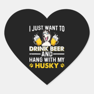 Drink Beer Hang With My Husky Tshirt Gift Dog Bee Heart Sticker
