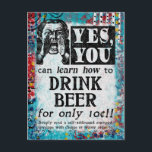 Drink Beer Postcard - Funny Vintage Ad<br><div class="desc">A whimsical faux vintage victorian newspaper ad to 'Learn How To Drink Beer'.</div>
