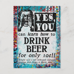 Drink Beer Postcard - Funny Vintage Ad