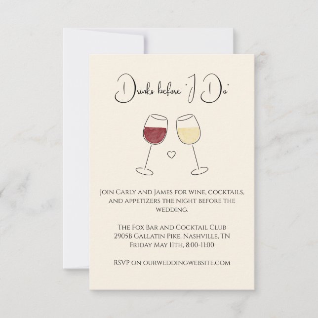 Drink Before I Do Red White Wine Wedding Rehearsal Invitation (Front)