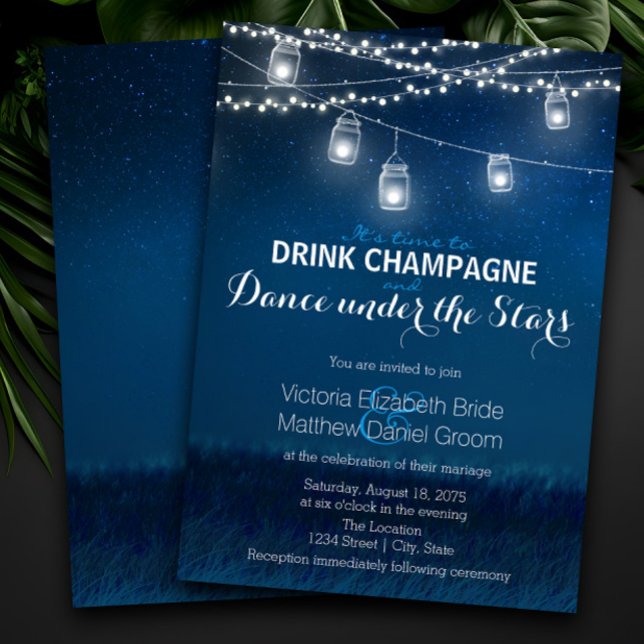 Drink Champagne Dance Under Stars Mason Jar Invitation (Creator Uploaded)