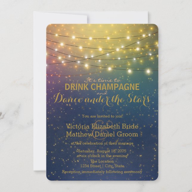 Drink Champagne Dance Under The Stars Wedding Invitation (Front)