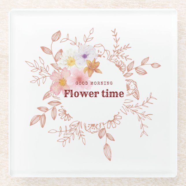 Drink Coaster | Botanical Flower Time Cup Coaster (Front)