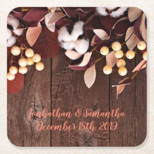Drink Coasters Cotton Branch on Dark Wood Stem Cou