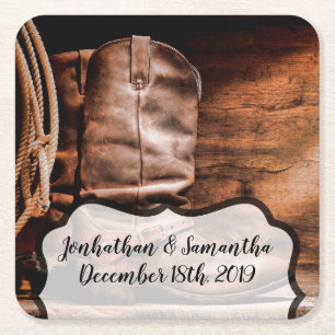 Drink Coasters Cowboy Boots Barn Wood Rustic Count