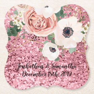 Drink Coasters Geometric Garden Rose Gold Glitter