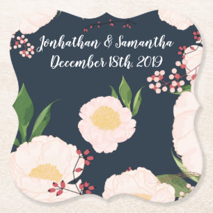 Drink Coasters Geometric White Floral Flowers on D