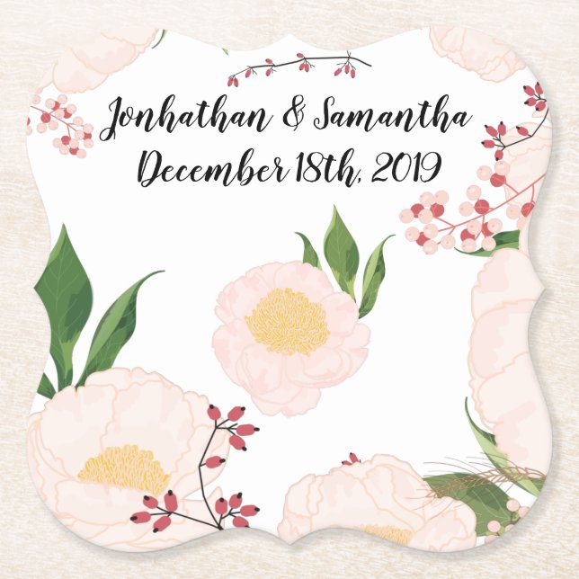 Drink Coasters Geometric White Floral Flowers on W (Front)