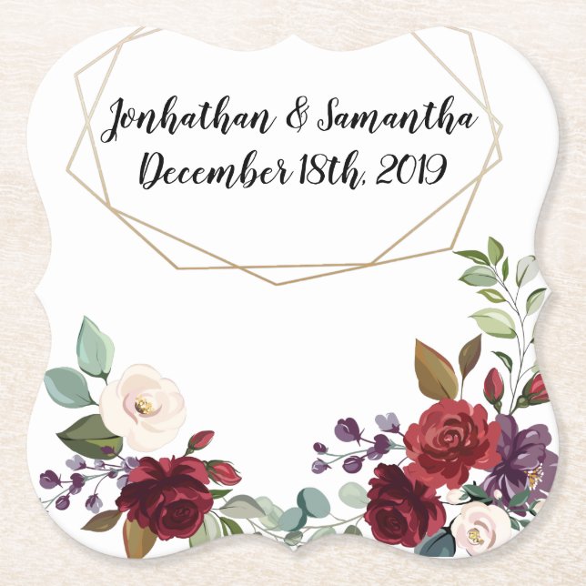 Drink Coasters Geometric White Roses Gold Geometri (Front)