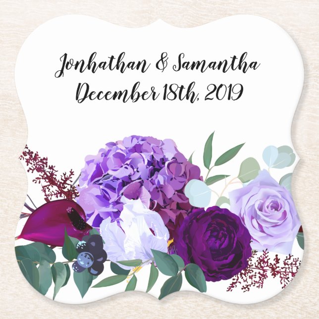 Drink Coasters Lavender Hibiscus on White (Front)