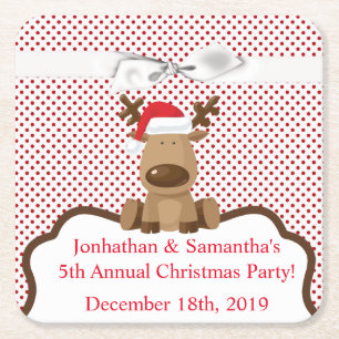 Drink Coasters Reindeer Christmas XMAS Polka Dot P