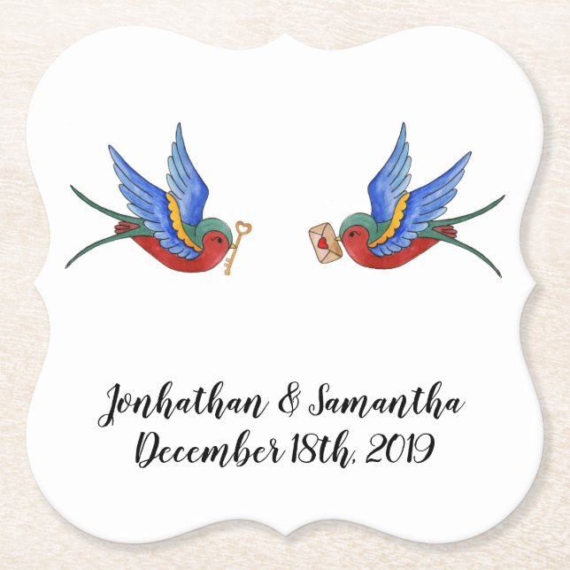 Drink Coasters Traditional Bird Tattoo Sparrow bir (Front)