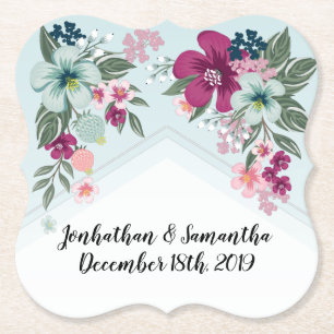 Drink Coasters Tropical Flower on Blue Ombre