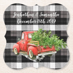 Drink Coasters XMAS Truck Buffalo Plaid Christmas