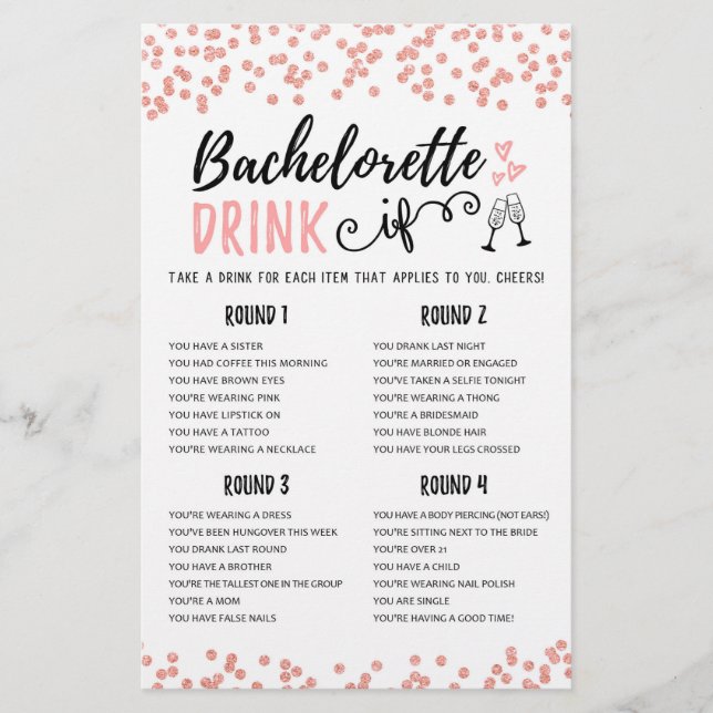 DRINK IF Bachelorette or Hen Party game (Front)