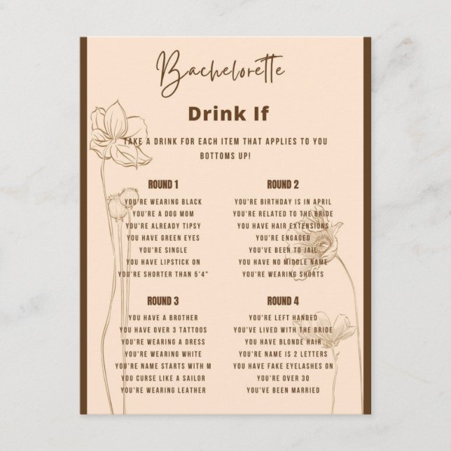 Drink If Bachelorette Party Game Enclosure Card (Front)
