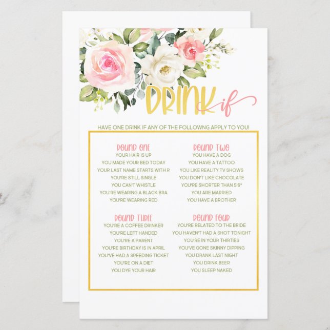 Drink If Game - Pink Floral & Gold (Front/Back)