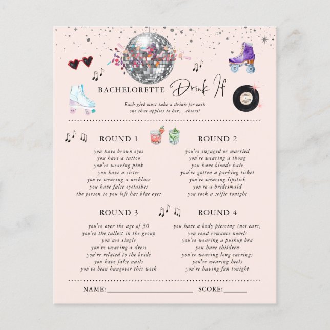 Drink If | Roller Skating Bachelorette Party Game (Front)