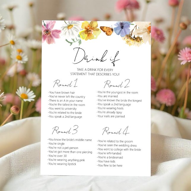 Drink If | Wildflower Boho Bachelorette Game Card (Creator Uploaded)