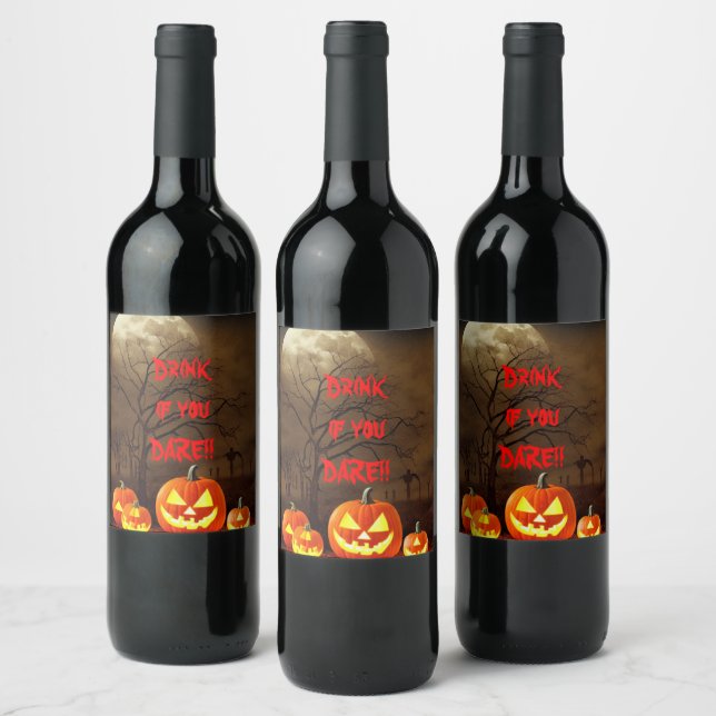 Drink if you Dare Halloween Creepy Graveyard  Wine Label (Bottles)