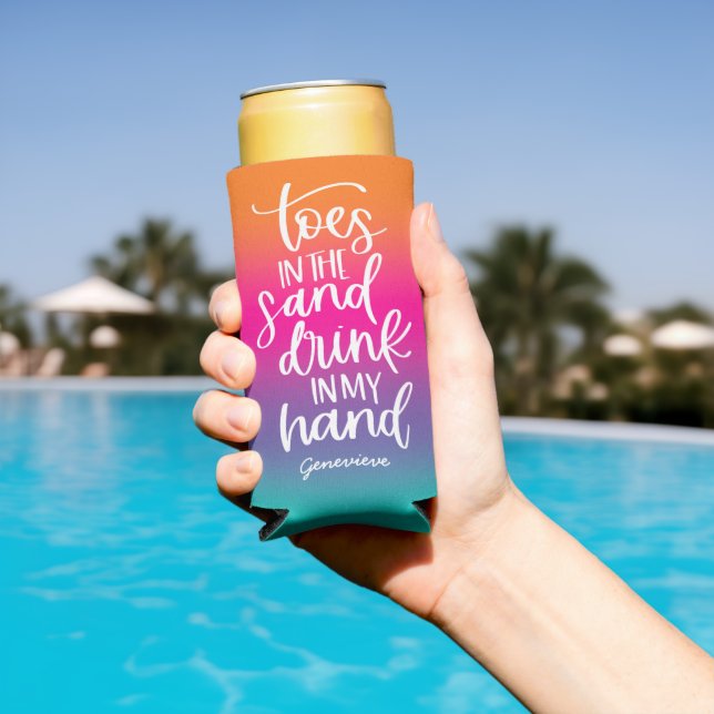 Drink in my Hand Cute Text Design Gradient  Seltzer Can Cooler (In Situ Pool)