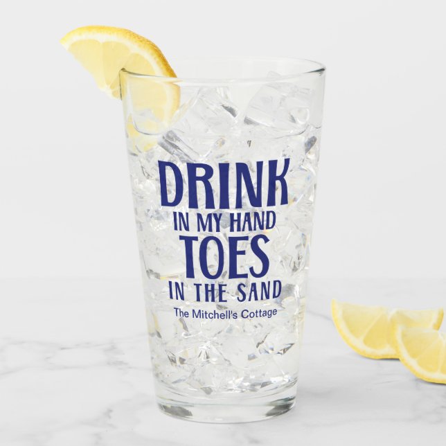 Drink In My Hand Quote Navy Modern Coastal Glass (Front Ice)