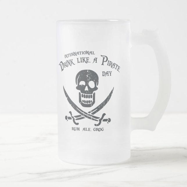 Drink Like a Pirate Frosted Glass Beer Mug (Right)