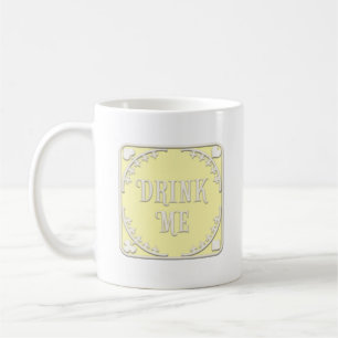 "Drink Me" Adventures in Wonderland Yellow Emblem Coffee Mug