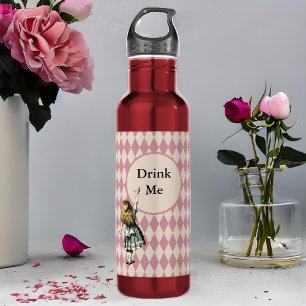 Drink Me Alice in Wonderland Green Mauve Chequered 710 Ml Water Bottle