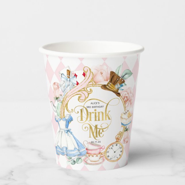Drink Me, Alice in Wonderland themed girl birthday Paper Cups (Front)