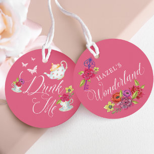 Drink Me Alice in Wonderland Vibrant Floral teacup Favour Tags