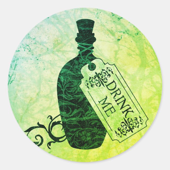 Drink Me Bottle Green Classic Round Sticker (Front)