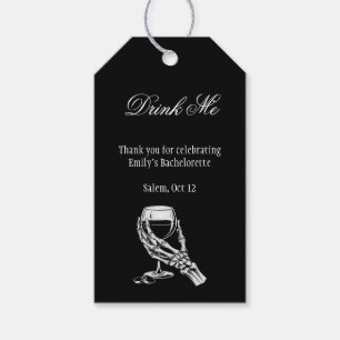 Drink Me Gothic Skeleton Hand Black Bachelorette Gift Tags