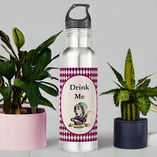 Drink Me Mad Hatter Alice in Wonderland Magenta 710 Ml Water Bottle (Creator Uploaded)